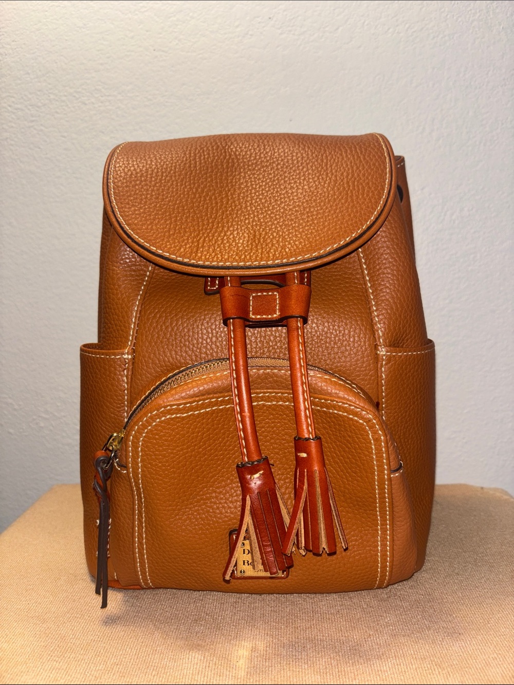 Dooney & Bourke Pebble Grain Large Murphy Backpack in a caramel brown color